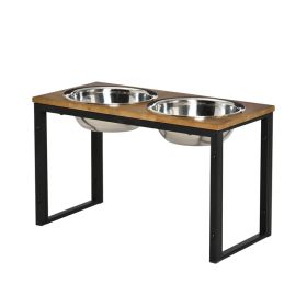 Elevated Dog Bowls Stand with 2 Stainless Steel Bowls (Color: Natural, Type: Pet Supplies)