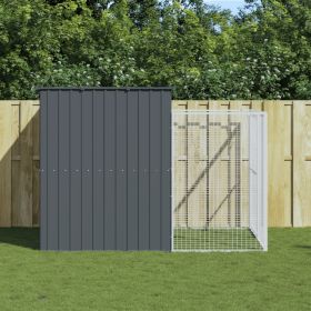 Dog House with Run Anthracite 84.3"x99.6"x71.3" Galvanized Steel (Color: Anthracite)