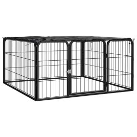 Dog Playpen 4 Panels Black 39.4"x19.7" Powder-coated Steel (Color: Black)