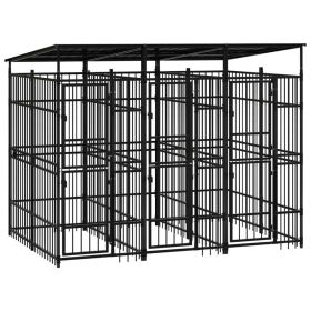 Outdoor Dog Kennel with Roof Steel 59.5 ft² (Color: Black)